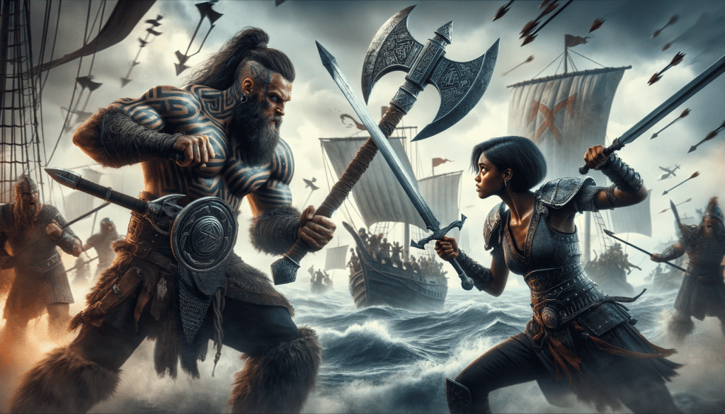 barbarian vs fighter duel on the sea