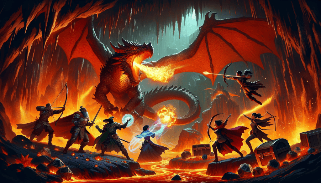 aventurers fighting a dragon